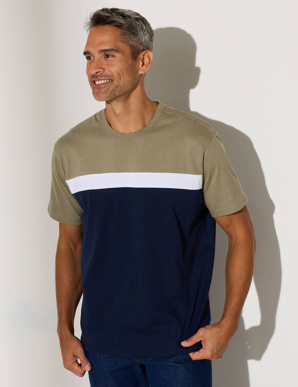 T-shirt facile à enfiler manches courtes ouverture épaule (kaki / marine) T-shirt facile à enfiler manches courtes ouverture épaule (kaki / marine)